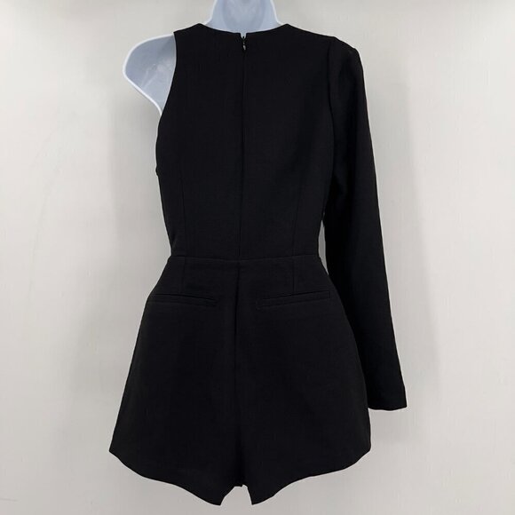 Nasty Gal Women's Cut-out One Sleeve Lined Black Romper Size S NWT - Picture 2 of 9